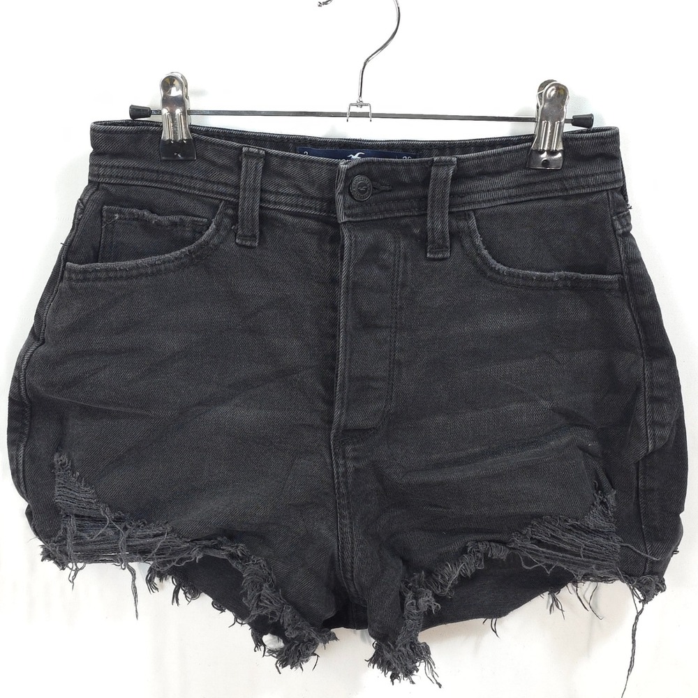 Hollister Denim Shorts Women 3/26 Curvy Ultra High Rise Black Distressed Grunge